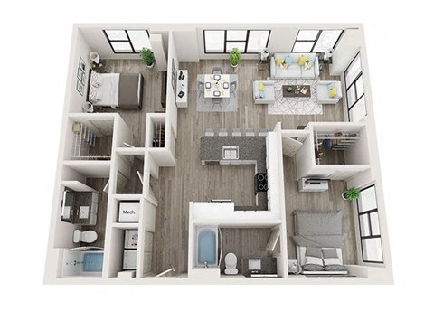 2 bed 2 bath B6 Floor Plan at Link Apartments Innovation Quarter, North Carolina