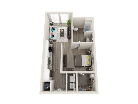 A1-A 1 Bed 1 Bath 608 Sqft Floor Plan at Link Apartments® Grant Park, Atlanta, Georgia