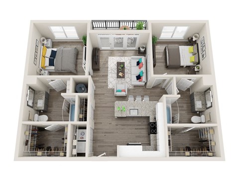 B1 2 Bed 2 Bath 1052 Sqft Floor Plan B1 2 Bed 2 Bath 1052 Sqft Floor Plan at Link Apartments® Grant Park, Atlanta, 30312