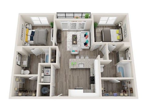 B1-A 2 Bed 2 Bath 1052 Sqft Floor Plan at Link Apartments® Grant Park, Atlanta, Georgia