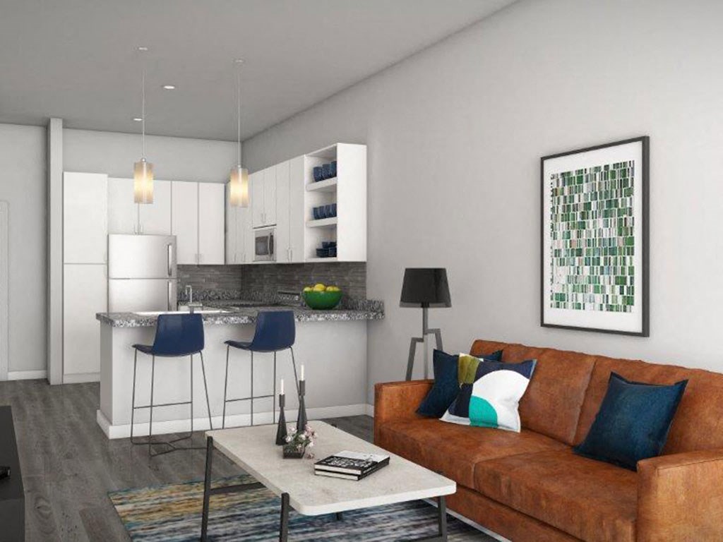 One Bedroom Living Space at Link Apartments® Montford, Charlotte, NC, 28209