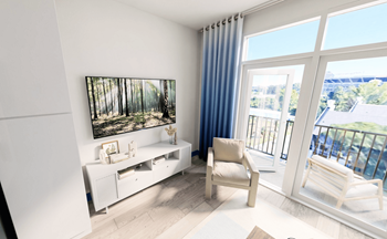 Modern Living Room Modern Living Room at Link Apartments® Mint Street, Charlotte, NC - Photo Gallery 4