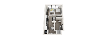 Studio apartment with large windows and side-by-side washer/dryer at Link Apartments® Montford, North Carolina