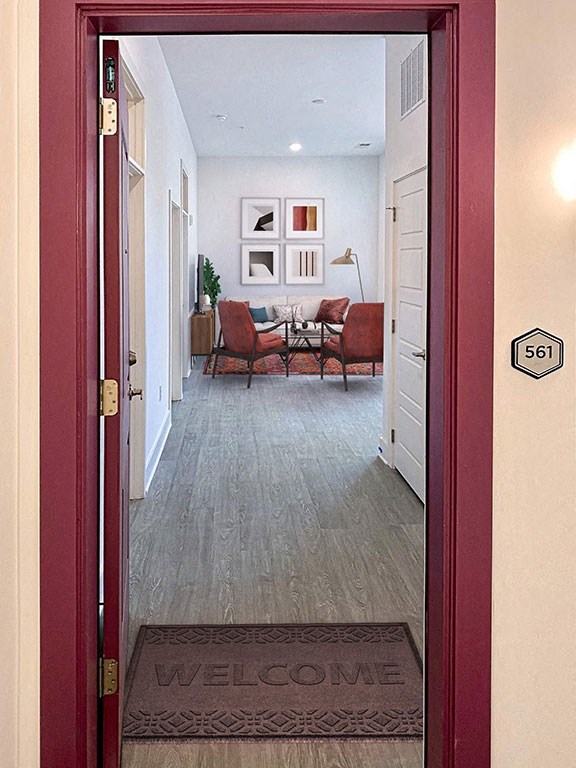 Entry To The Living Room at Link Apartments® Linden, Chapel Hill, NC