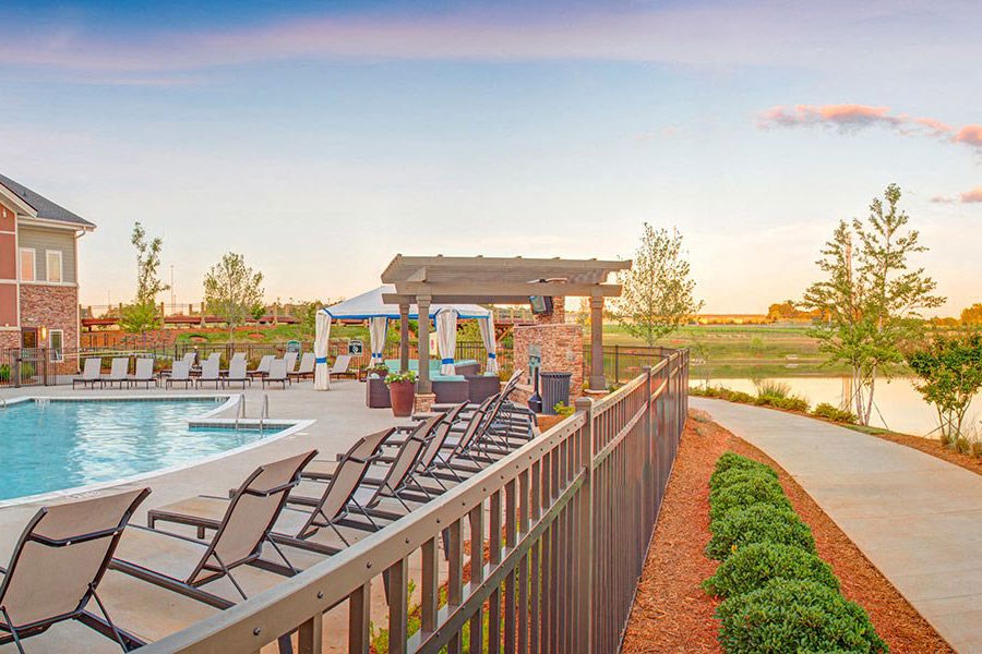 Relaxing lakeside pool at LangTree Lake Norman Apartments, Mooresville, 28117
