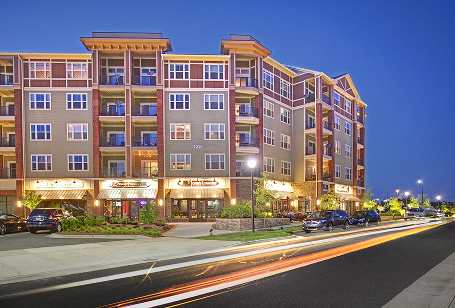 Exteriors Nightlife at LangTree Lake Norman Apartments, Mooresville, NC, 28117