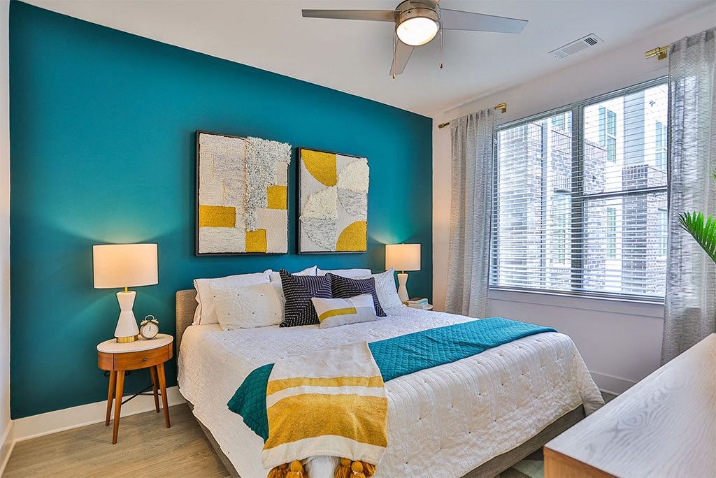 Beautiful Bright Bedroom With Wide Windows at Link Apartments® Montford, North Carolina