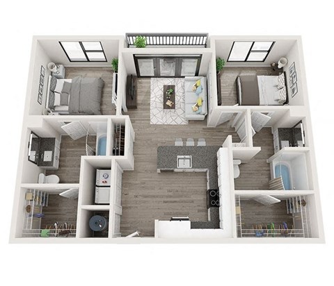 B2_A 2 Bed 2 Bath Floor Plan at Link Apartments® Montford, North Carolina, 28209