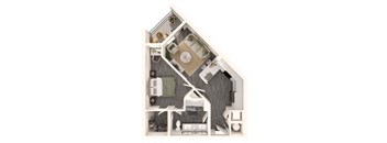 a 1 bedroom floor plan with a bathroom and a balcony