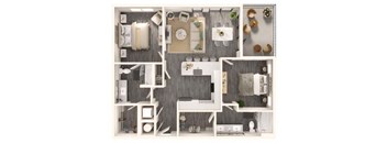 a 1 bedroom floor plan is shown in this rendering