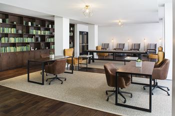 Conference room with long table and chairs at 5550 Hollywood, Los Angeles