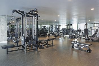 Gym with a variety of equipment at 5550 Hollywood, Los Angeles, 90028