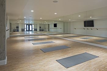 Yoga studio with wooden floors at 5550 Hollywood, Los Angeles, California