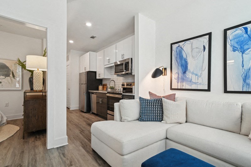 Living Area With Kitchen at Link Apartments® Montford, Charlotte, 28209