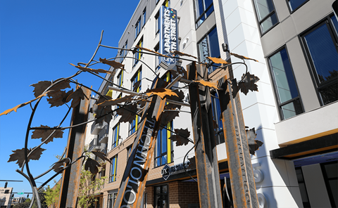 Creative Sculpture in Front of Link Apartments 4th Street, Winston-Salem, NC 27101