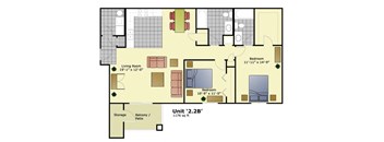 Unit 22B Floor Plan at Crescent Cove Apartments, Evans, CO