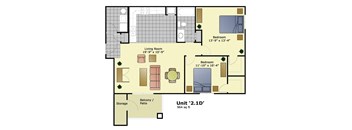 Unit-2D Floor Plan at Crescent Cove Apartments, Evans, CO