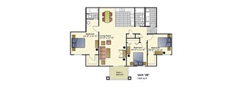 level floor plan of a home with bedrooms and a living room
