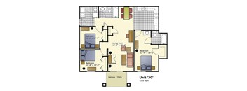 Unit-3C Floor Plan at Crescent Cove Apartments, Colorado