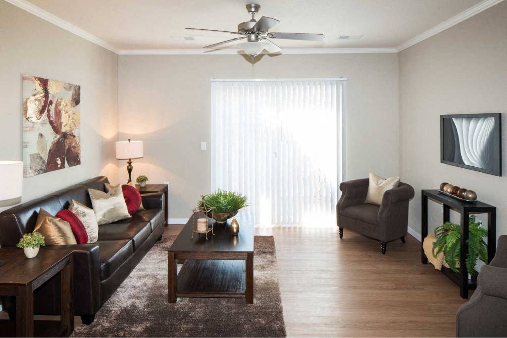 a living room with a couch and a coffee table
