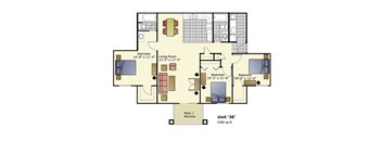 a floor plan of a house with a combination of bedrooms and a living room