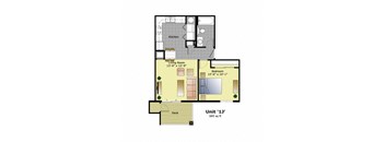 a floor plan of a home with a bedroom and a living room