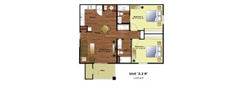 a floor plan of a bedroom apartment with a living room and a dining room