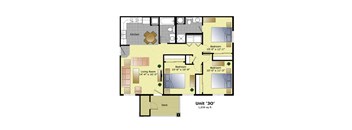 a floor plan of a house with a combination of bedrooms and a living room