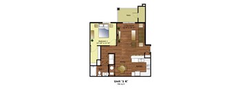 a floor plan of a studio apartment with a bedroom and a living room