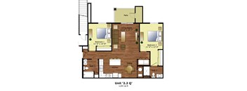 a floor plan of a bedroom apartment with a living room and a dining room