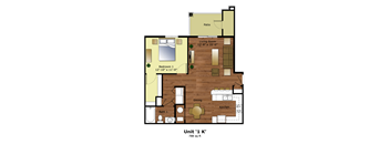 a floor plan of a studio apartment with a bedroom and a living room