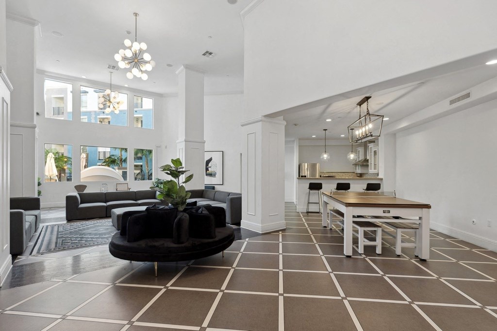 resident social lounge with kitchen area