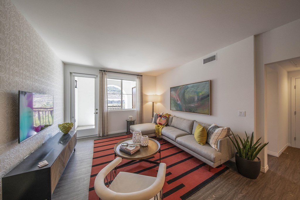a living room with a couch and a coffee table
