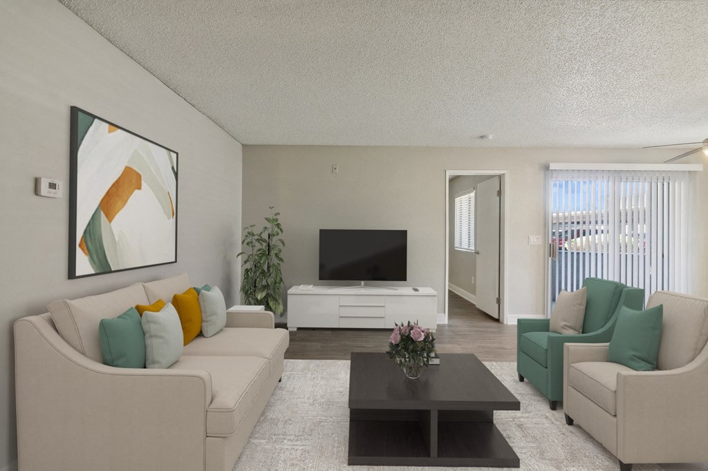 spacious living room with television