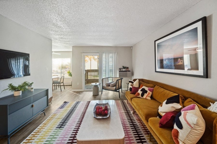 a living room with a couch and a coffee table