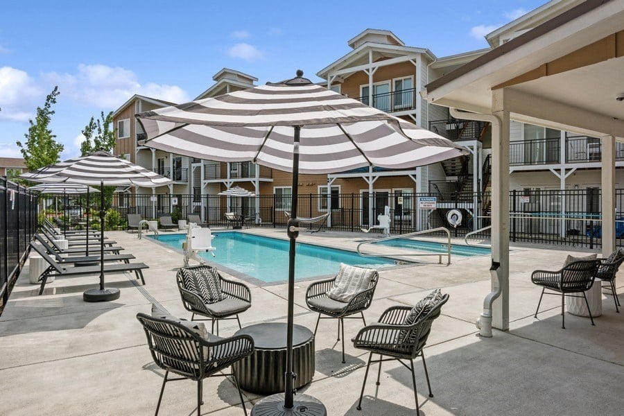Pool and lounge chairs at Hearth