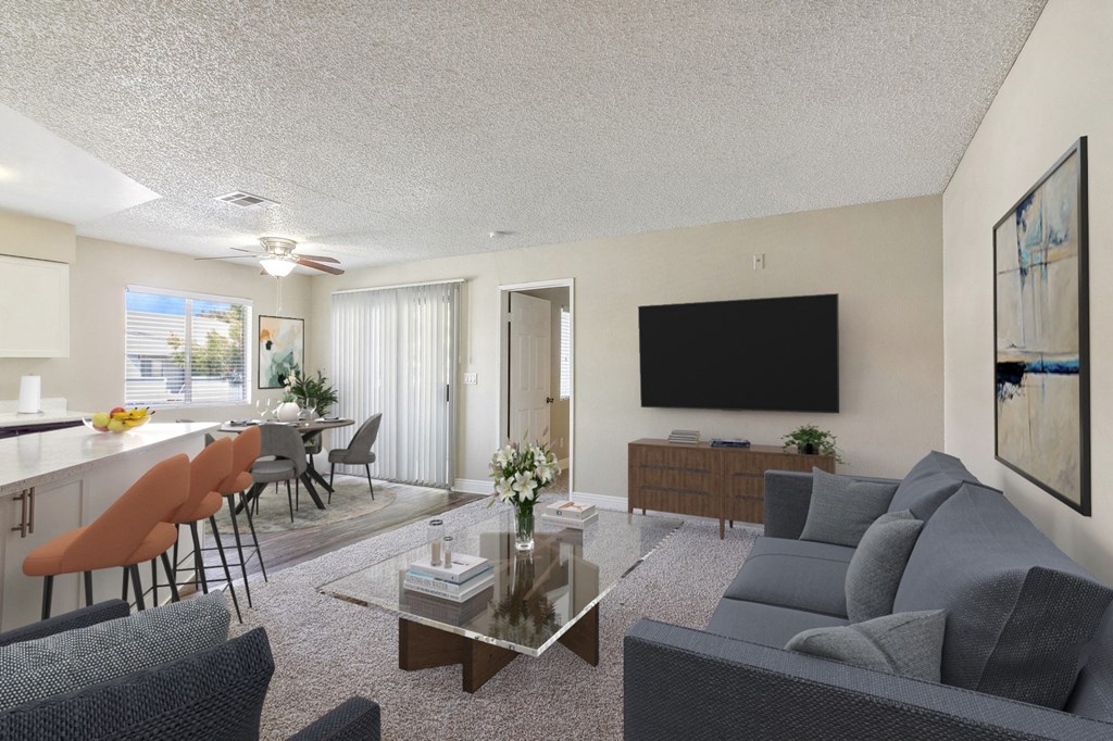 a living room with a couch and a coffee table