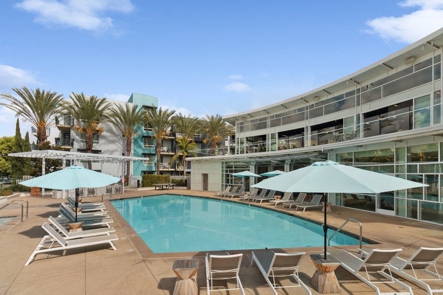 Spacious pool and pool deck at Domain San Diego