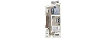 A series of images showing a top-down view of a small apartment layout.
