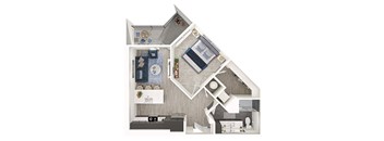 A 3D floor plan of a house showing the layout of the rooms.