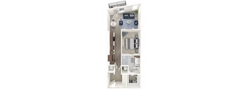 A series of images showing different layouts of a small apartment.