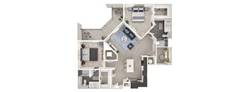 A top-down view of a house layout with a central courtyard.