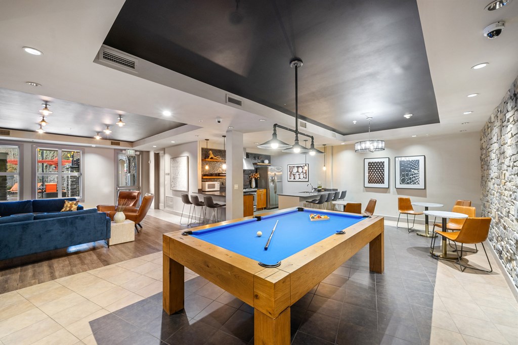 Billiards table area at Beaumont Apartments, 14001 NE 183rd Street, WA