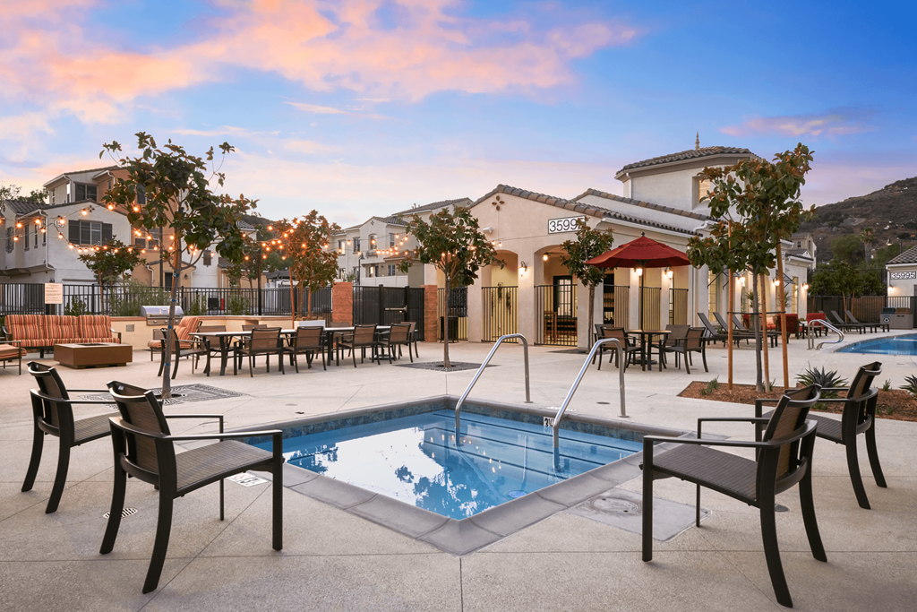 Cool Blue Swimming Pool at Mitchell Place Apartments, California