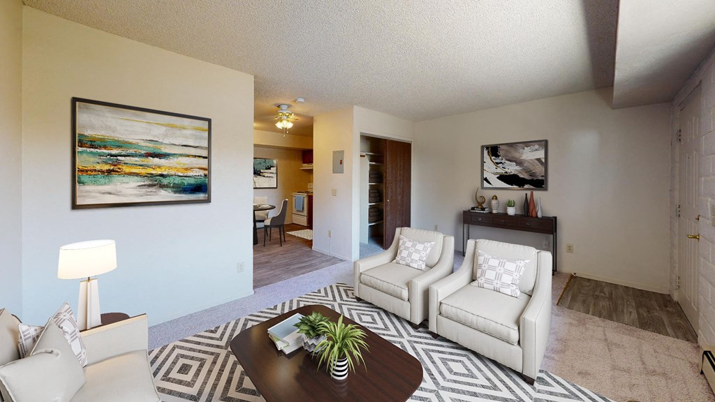 a living room with a couch and a coffee table