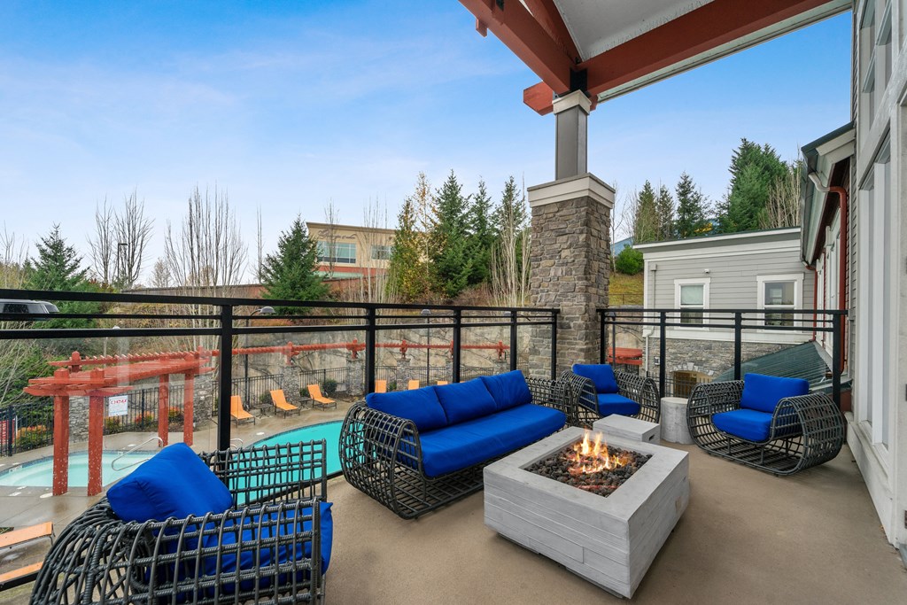 Outdoor lounge at Beaumont Apartments, 14001 NE 183rd Street, WA