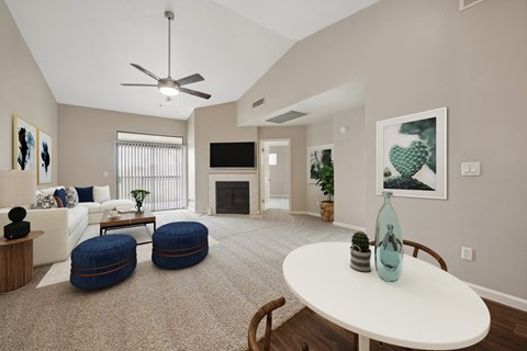the preserve at ballantyne commons living room with couches and a table
