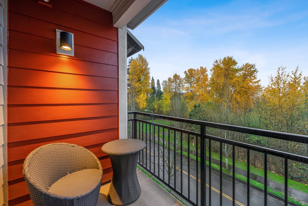 Patio at Beaumont Apartments, 14001 NE 183rd Street, WA