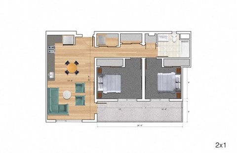 2 Bedroom AK Floor Plan at Block C, San Marcos, CA, 92078
