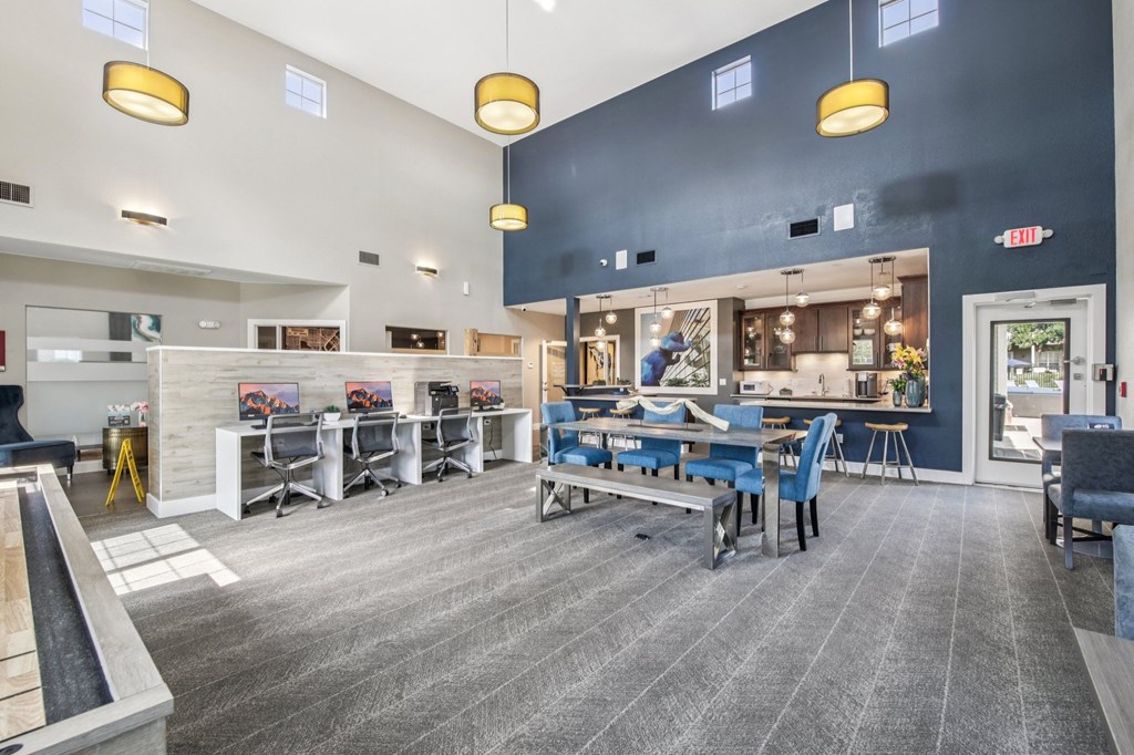 A spacious office with a bowling alley.